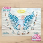 پارچه ماهگرد نوزاد طرح بال فرشته آبی- ایده عکس ماهگرد نوزاد بال فرشته