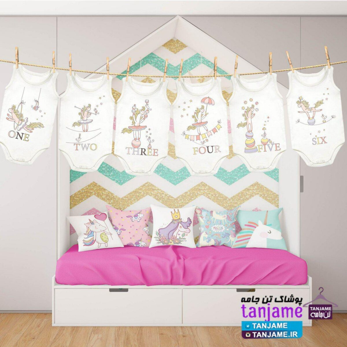 لباس ماهگرد نوزاد طرح اسب تک شاخ3 - Image 3