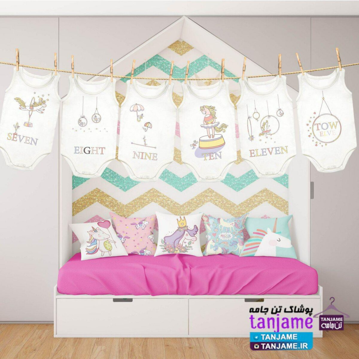 لباس ماهگرد نوزاد طرح اسب تک شاخ3 - Image 2