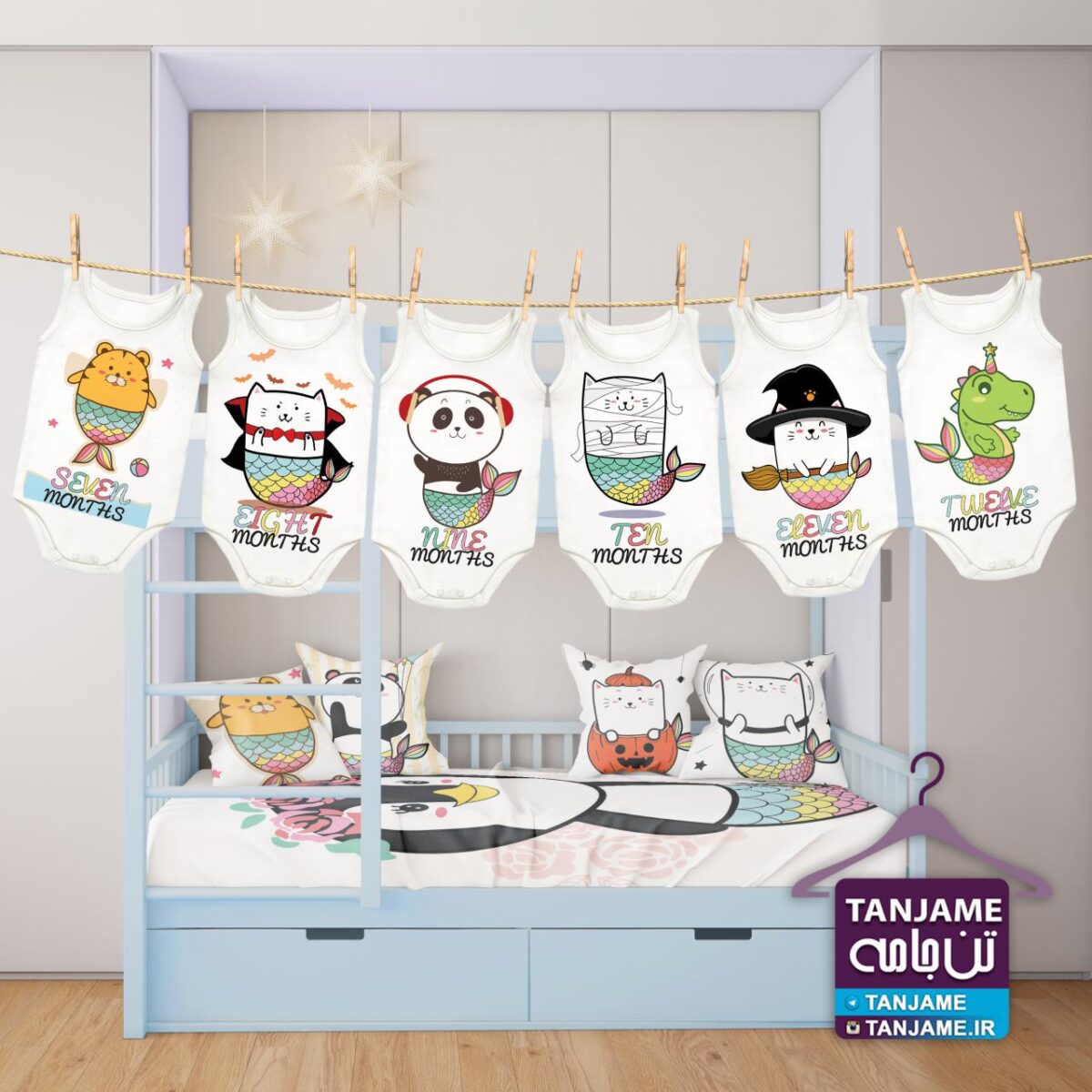 لباس ماهگرد نوزاد طرح گربه پری دریایی - Image 3