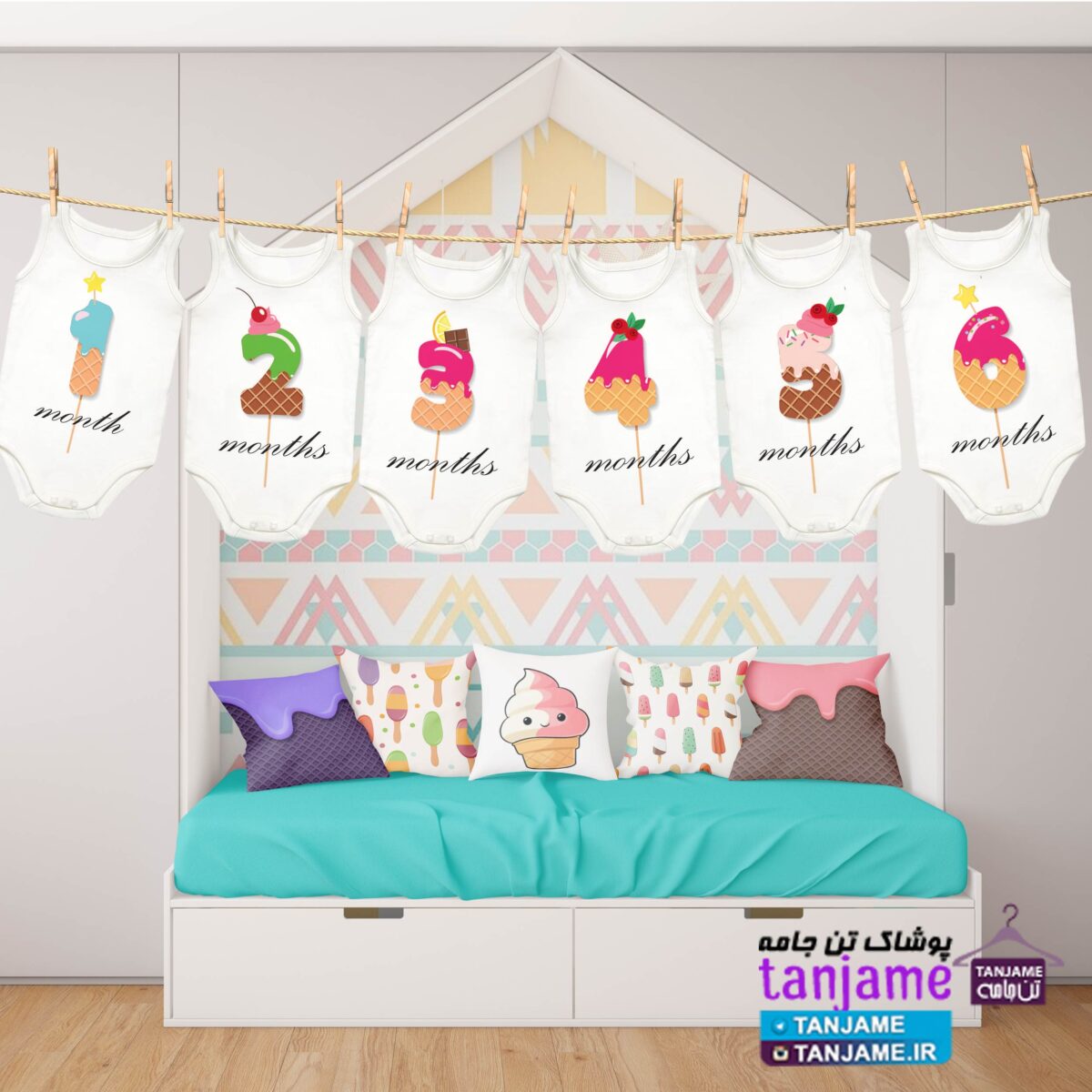 لباس ماهگرد نوزاد طرح بستنی - Image 3