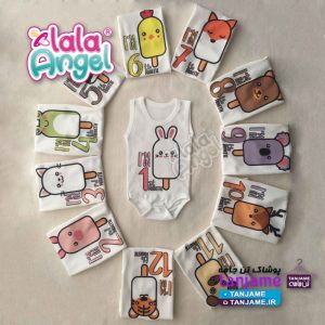 لباس ماهگرد نوزاد طرح اعداد حیوانات چوب بستنی-