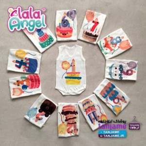 لباس ماهگرد نوزاد طرح اغداد کیک بادکنکی