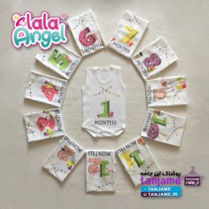 لباس ماهگرد نوزاد لالاآنجل طرح اعداد شمع