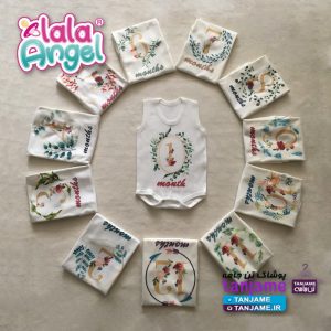 لباس ماهگرد نوزادی طرح اعداد کادر گل