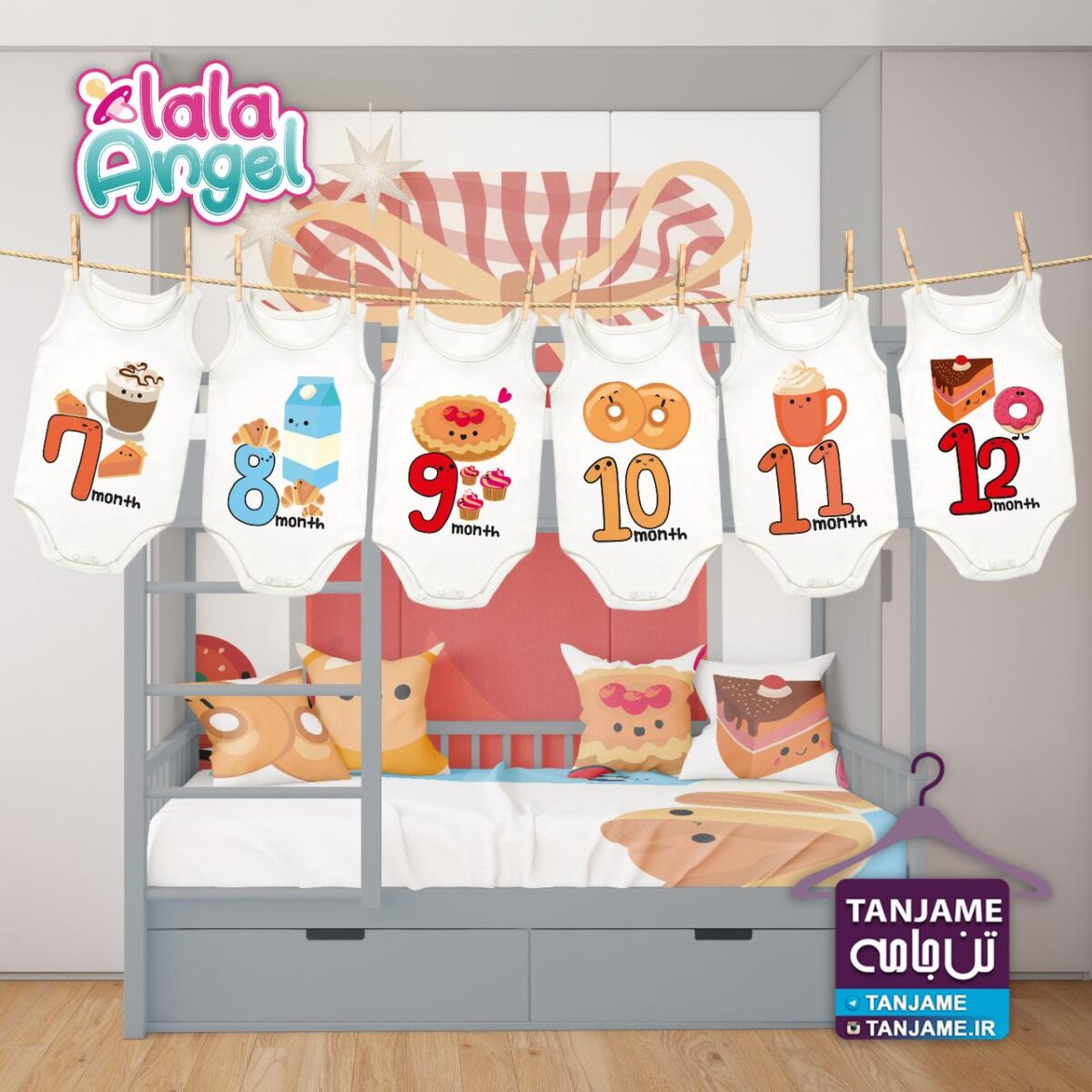 لباس ماه گرد نوزاد طرح پک صبحانه لباس ماه گرد نوزاد طرح پک صبحانه